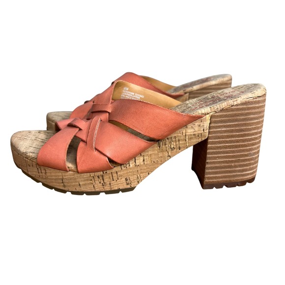 Kork‎ Ease Charis Size 9 Leather Woven Platform Block Heel Sandals Orange Kerela - Picture 1 of 9